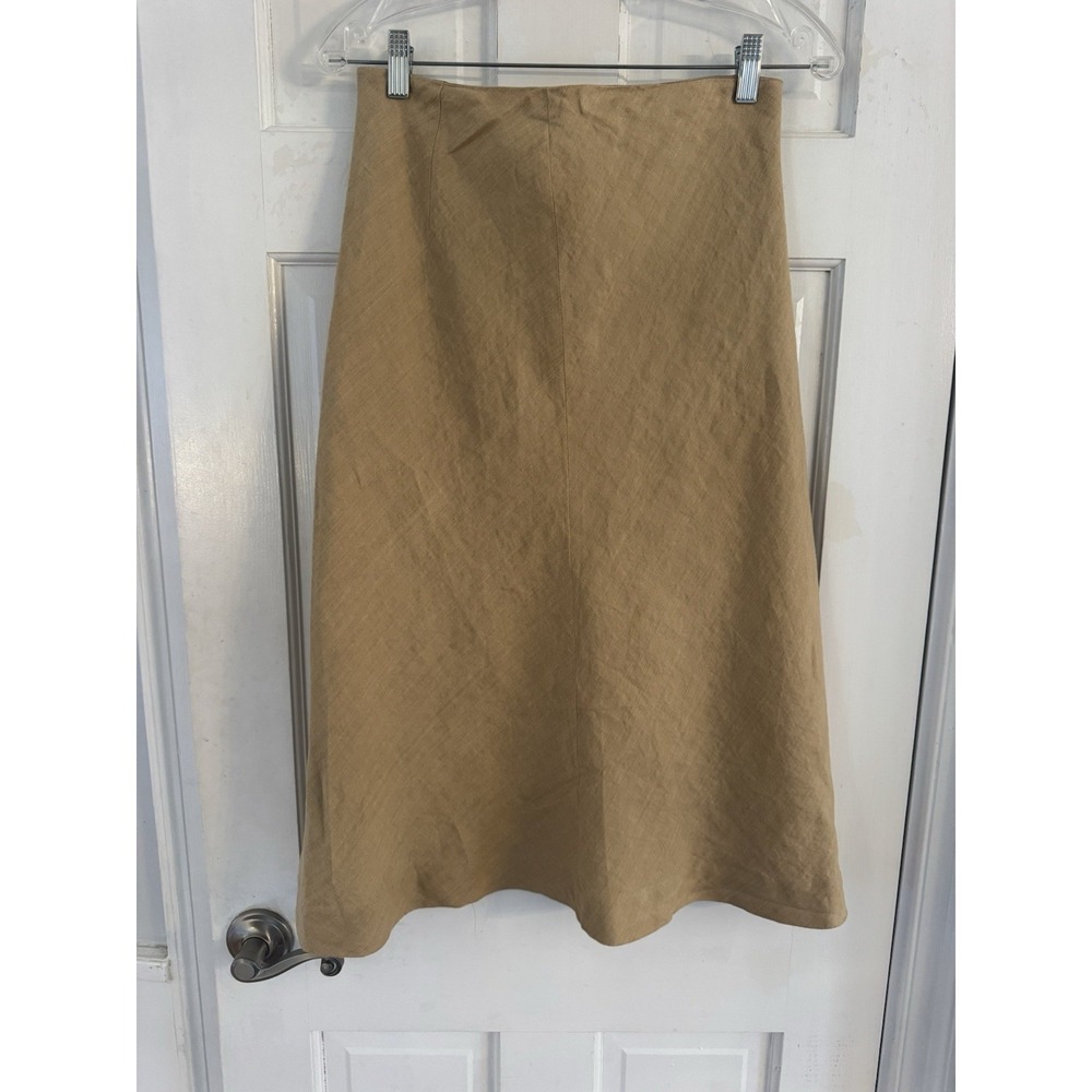 Jones New York Signature Linen Blend A Line Skirt Tan Beige Women's 4 Midi